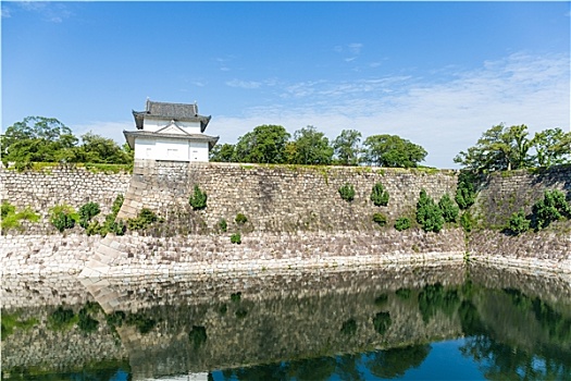 大阪城,墙壁,河边,日本