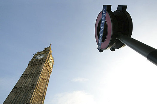 英格兰,伦敦,议会大厦,仰视,大本钟,伦敦地铁标志