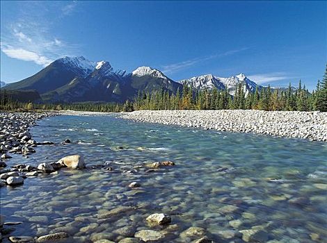 山峦,河,石头,碧玉国家公园,艾伯塔省,加拿大,北美,世界遗产