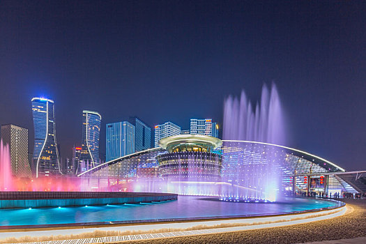 美丽的杭州钱江新城音乐喷泉