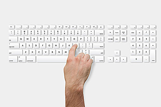 手,按压,按键,白色背景,键盘