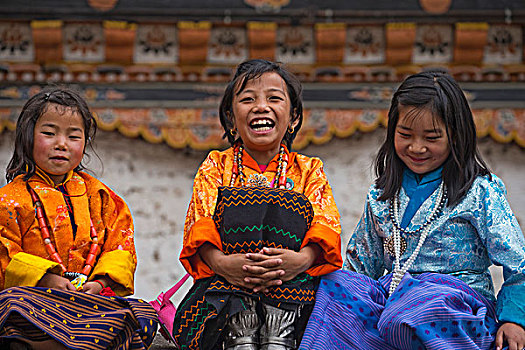 亚洲,帕罗宗,不丹,孩子,看,跳舞,庆贺