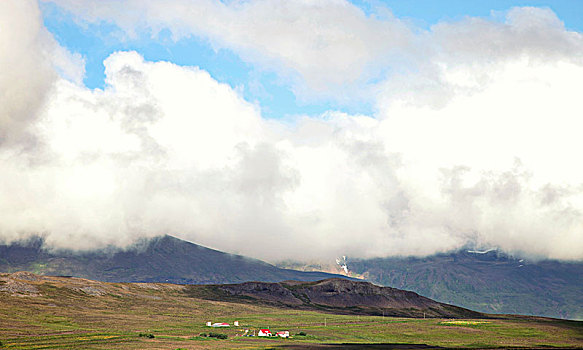 山,房子,冰岛,风景