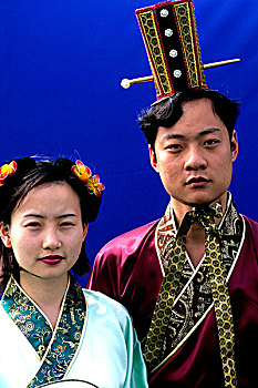 彩色,情侣,唐代,传统服装,中国