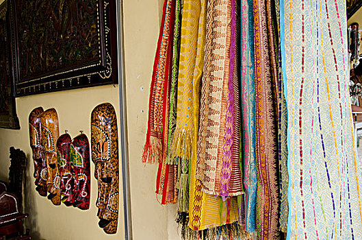 印度尼西亚,岛屿,龙目岛,艺术,市场,流行,工艺品,乡村,传统,编织物,纺织品,手绘,木质,面具