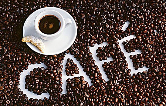 浓咖啡,文字,咖啡豆
