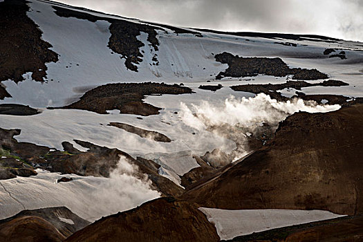 热,雪冠,流纹岩,山峦,地热,区域,高地,冰岛,欧洲