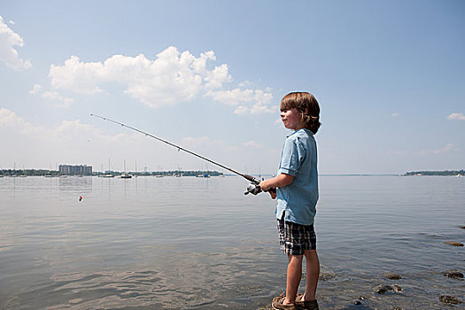 男孩,钓鱼,海滩