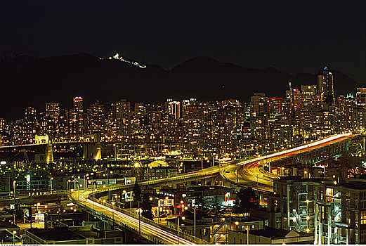 格蘭威爾島,橋,夜晚,溫哥華,不列顛哥倫比亞省