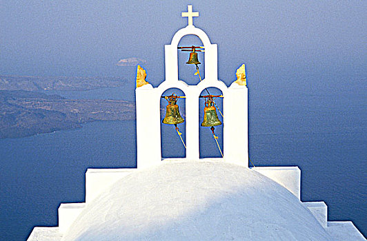 希腊,圣特林,塔,钟,教堂