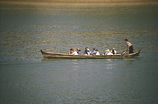 人群,坐,划桨船,伊洛瓦底江,缅甸