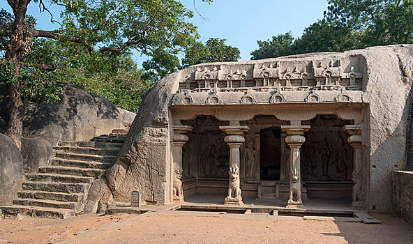 洞穴,马哈巴利普兰,泰米尔纳德邦,印度,亚洲