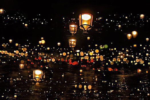 路灯,夜晚,抽象,巴黎,法国