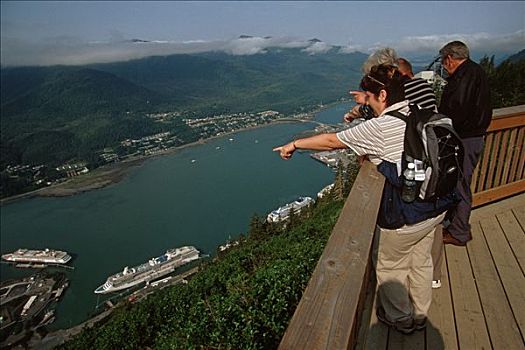 人,享受,俯视,山,夏天