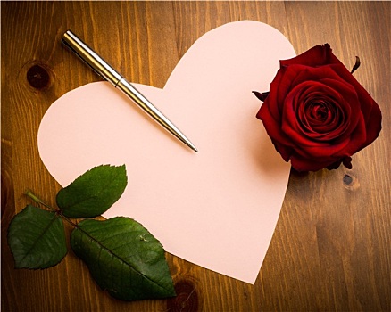 情人节,爱心,形状,留言,笔,玫瑰