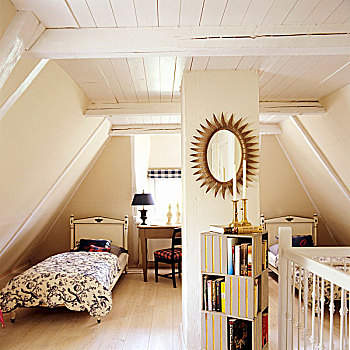 卧室,两个,单人床,19世纪,德国,房子,装饰,斯堪的纳维亚,风格