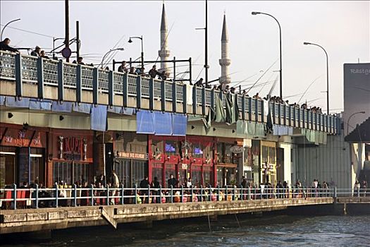 加拉达塔,桥,跨越,金角湾,街道,高处,餐馆,仰视,伊斯坦布尔,土耳其