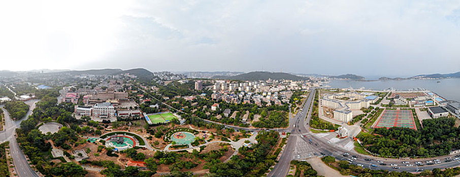 航拍辽宁大连旅顺口区城区街景