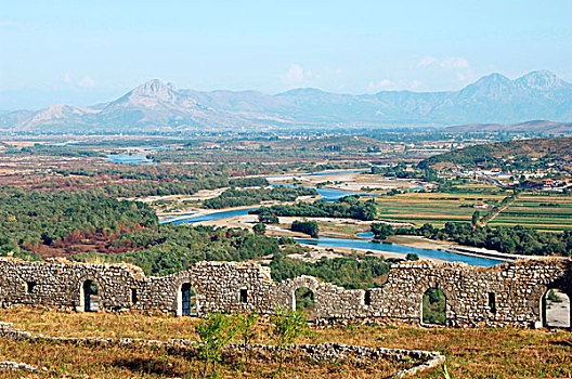 阿尔巴尼亚,城堡,墙壁,河,背景