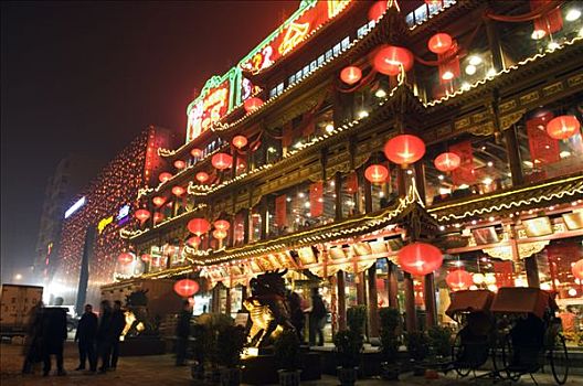 中国,北京,春节,灯笼,装饰,餐馆,正面