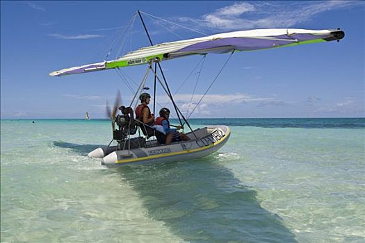 悬挂式滑翔机,开始,乘客,海滩,亮光,飞机,生活,船,瓦拉德罗,古巴,加勒比海,中美洲,北美