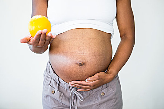 孕妇,拿着,柠檬,张开手
