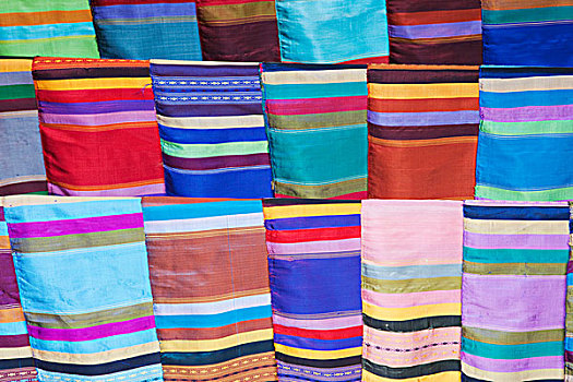 老挝,琅勃拉邦,禁止,乡村,展示,纪念品,丝绸,围巾