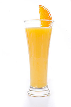 橙子片,满杯,白色背景