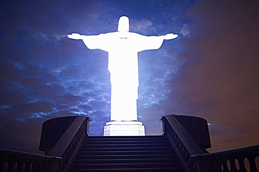 楼梯,耶稣,救世主,夜晚,里约热内卢,巴西
