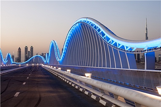 形状,桥,迪拜,蓝色,光亮,夜晚,阿联酋