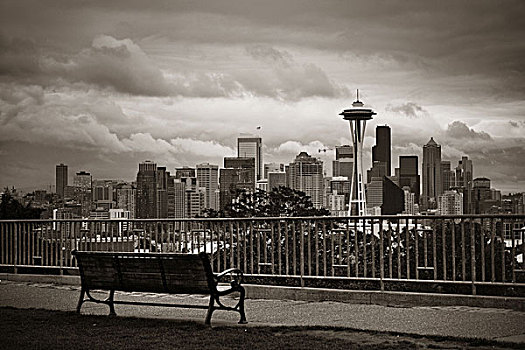 西雅图,城市风光,公园,城市,建筑,长椅