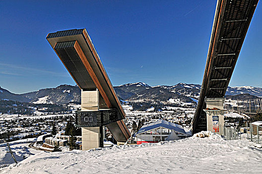 山,大,跳台滑雪,滑雪,跳跃,奥伯斯多夫,巴伐利亚,德国,欧洲