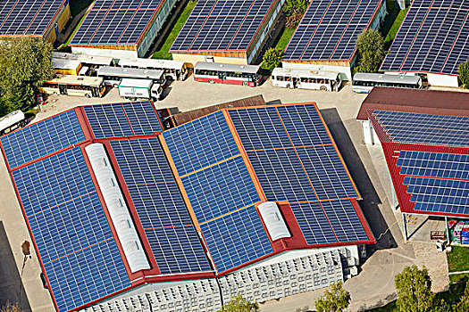 太阳能电池板,屋顶,坏,巴登符腾堡,德国,航拍