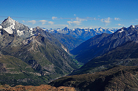 风景,马塔角,山谷,左边,山,策马特峰,瓦莱州,瑞士,欧洲