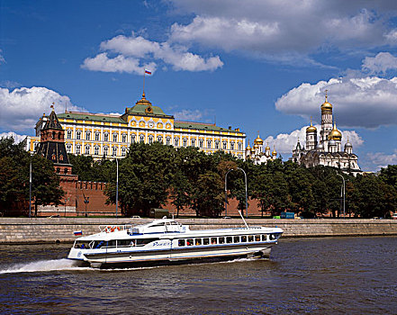 克里姆林宫,莫斯科河,船,河,莫斯科,俄罗斯