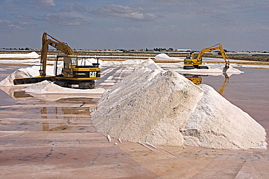 盐业生产,商业,盐,堆放,挖掘机,大矿囊,安达卢西亚,西班牙,欧洲