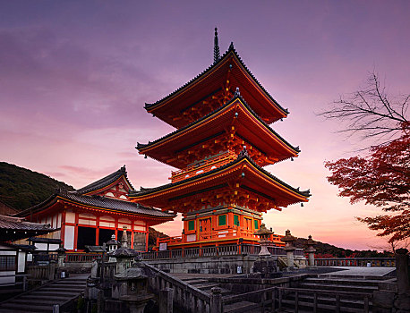 塔,清水寺,佛教寺庙,漂亮,秋天,日出,早晨,风景,东山,京都,日本,亚洲
