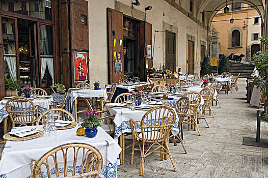 桌子,餐馆,小餐馆,广场,大,阿雷佐,托斯卡纳,意大利,欧洲