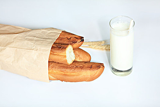 面包棒,牛奶,早点