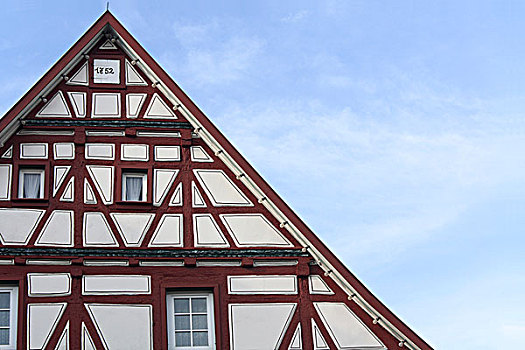 半木结构房屋,山墙,特写,区域,巴登符腾堡,德国,欧洲