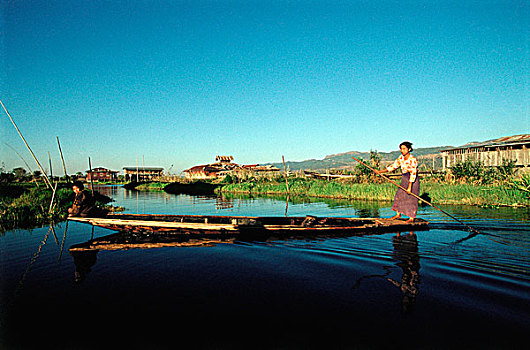 缅甸,女人,划艇,茵莱湖