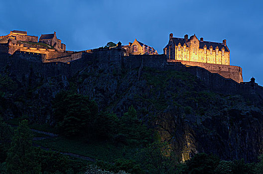 爱丁堡,城堡,黃昏,王子,街道,苏格兰,英国,欧洲