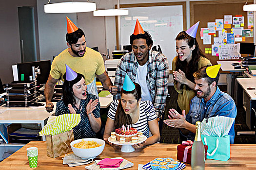 商业创意,团队,庆贺,同事,生日,办公室
