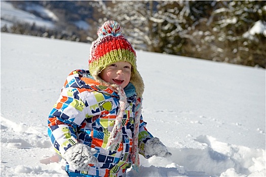 小,3岁,孩子,玩雪