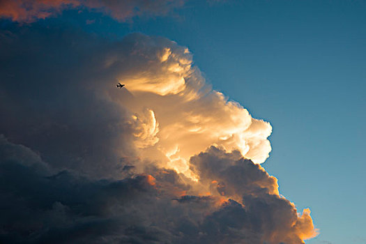 飞机,飞,巨大,波浪状,云,大幅,尺寸