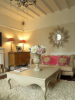 八仙花属,花,矮桌,中心,传统风格,起居室