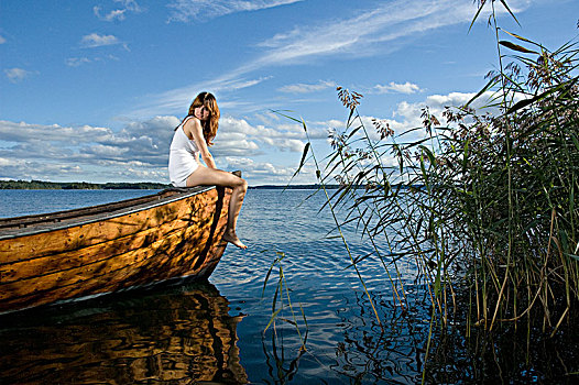 女孩,坐,船,瑞典