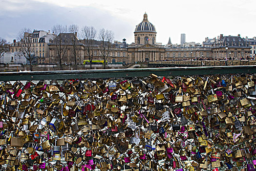 法国,巴黎,艺术桥,挂锁,喜爱