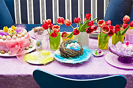 彩色,装饰,餐桌,花束,复活节