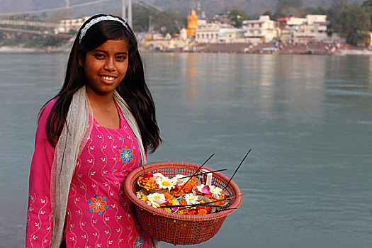印度,里虚克虚,女孩,销售,花,漂浮,香